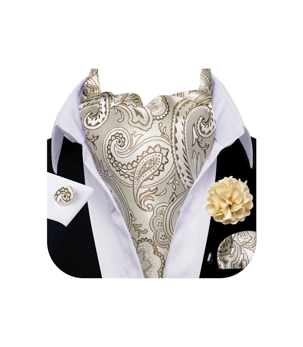 7682 Ascot Tie Cravat Floral Brown Beige Scarf Self Ties Pocket Square